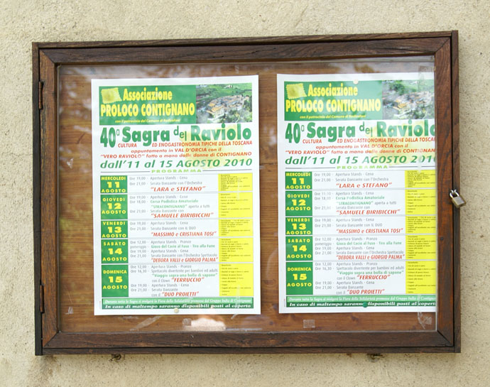 Programma van het Sagra del Raviolo. Niet alleen eten maar ook muziek en dans
